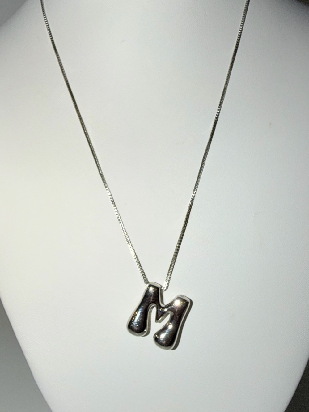Silver-Tone Bubble M Initial Necklace